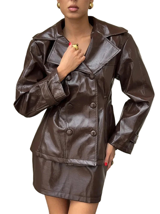 Women Vintage Leather Jacket | Skirt | Set | Vintage Short Leather Skirt