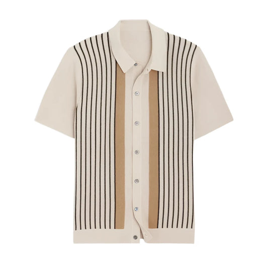 Men Striped Knit Polo Shirt | Short Sleeve Button Down Knitwear