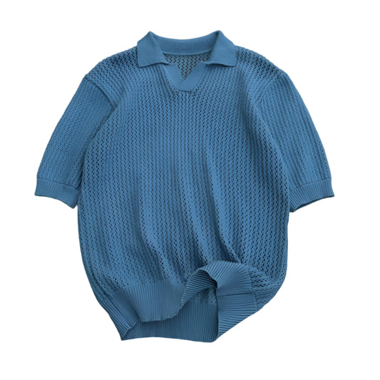 Men Summer Light Hollow Out Polo Shirt | V Neck Short Sleeve Breathable Knitwear