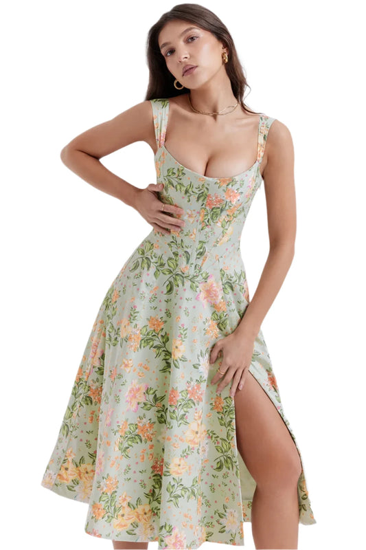 Women Floral Print Long Dress | Corset Dress | Casual Party Dress