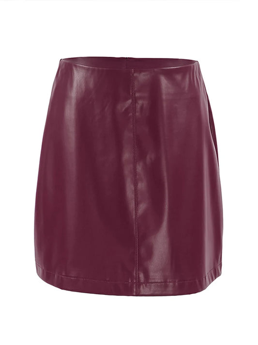 Women Short Burgundy Leather Skirt | High Waist A Line Mini Skirt
