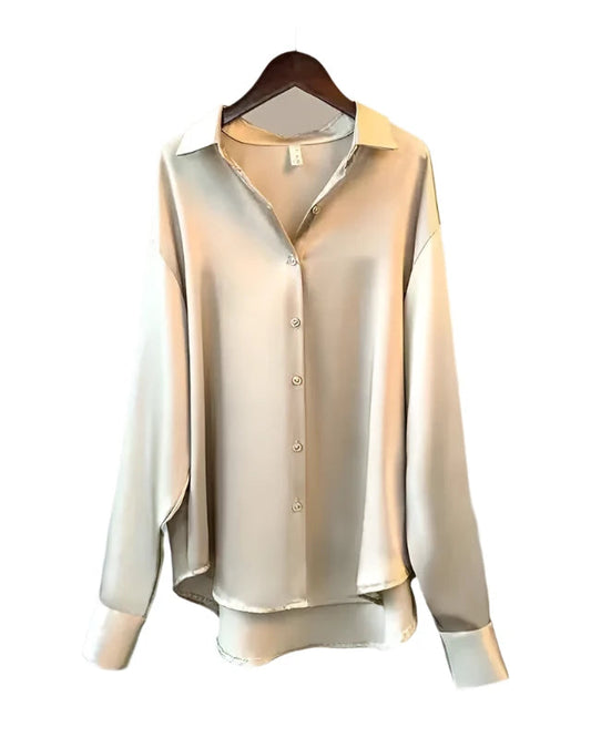 Women Satin Blouse | Long Sleeve Button-Down | Casual Office Silk Shirt