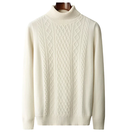 Men Merino Wool High-Necked Pullover | Warm Turtleneck Sweater