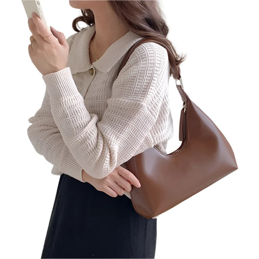 Women Leather Shoulder Bag | Underarm Zipper Bag