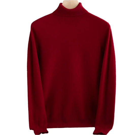 Men Merino Wool Turtleneck Knitted Pullover | Merino Wool Sweater | Cashmere Warm Knit Top