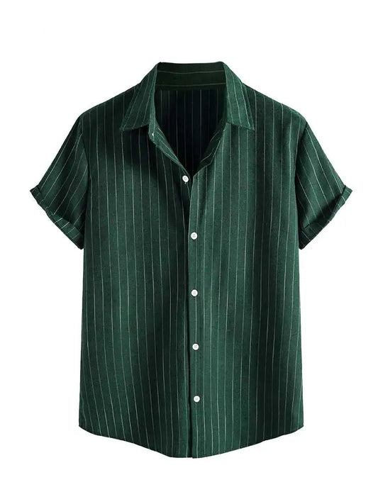 Men's Striped Cotton Shirt | Short Sleeves Button Down Shirt