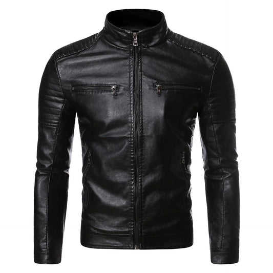Men Casual Vintage Leather Jacket | Motor Biker Pocket Jacket