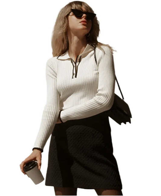 Women Knitted Long Sleeve Sweater Top | Lapel Knitted Pullover Top