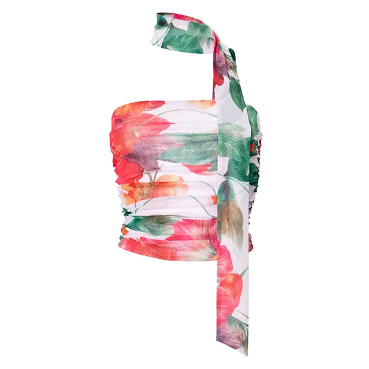 Women Summer Floral Strapless Tank Top