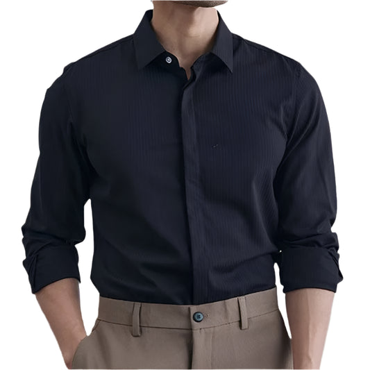 Men British Style Dress Shirt | Striped Long Sleeve Shirt | Business Shirt