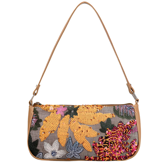 Women Sequin Embroidery Underarm Bag | Flower Pattern Shoulder Bag | Summer Beach Handbag