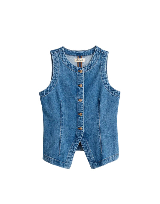 Women Summer Denim Button Down | Denim Vest | Sleeveless | Denim Top