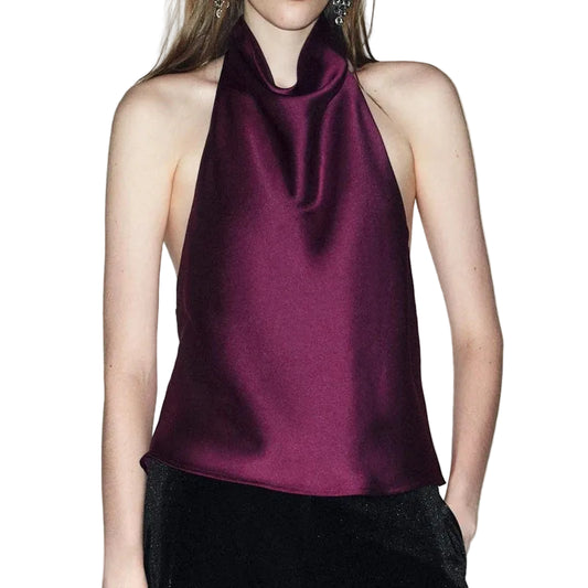 Women Satin High Neck Tank Top | Silk Halter Neck Top | Camisole | Y2K | Summer