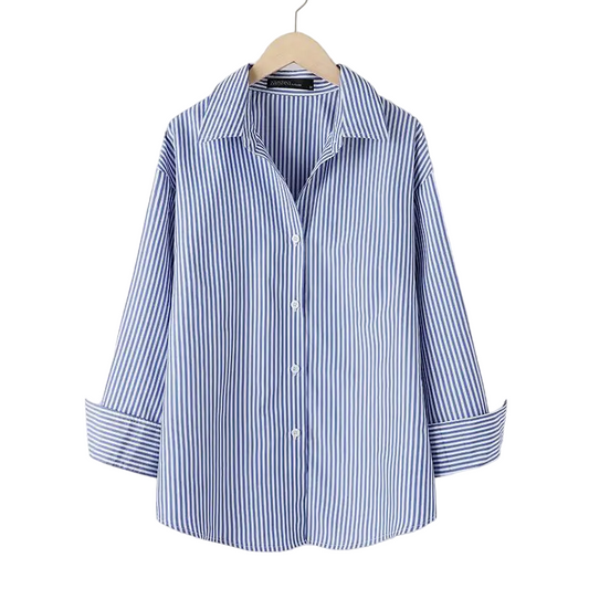 Women Striped Long Sleeve Loose Oversized Blouse | Vintage Button-Up Top