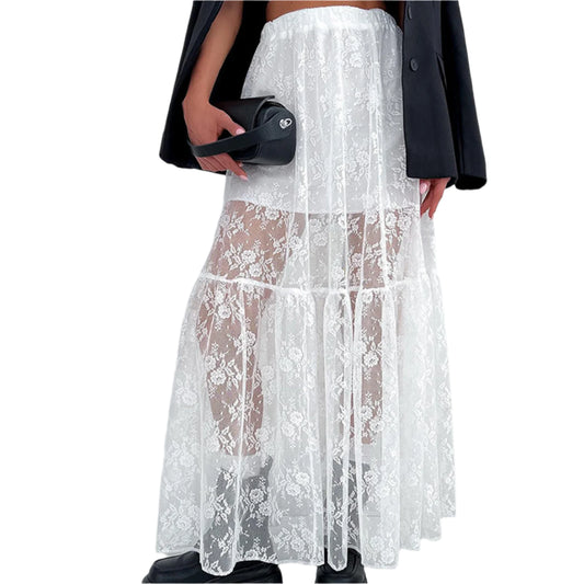 Women See-Through Lace A-Line Skirt | Casual Summer Long Skirt | Beach Skirt | Vacation