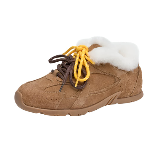 Women Genuine Leather Fur Training Shoes | Winter Velvet Fur Sneakers