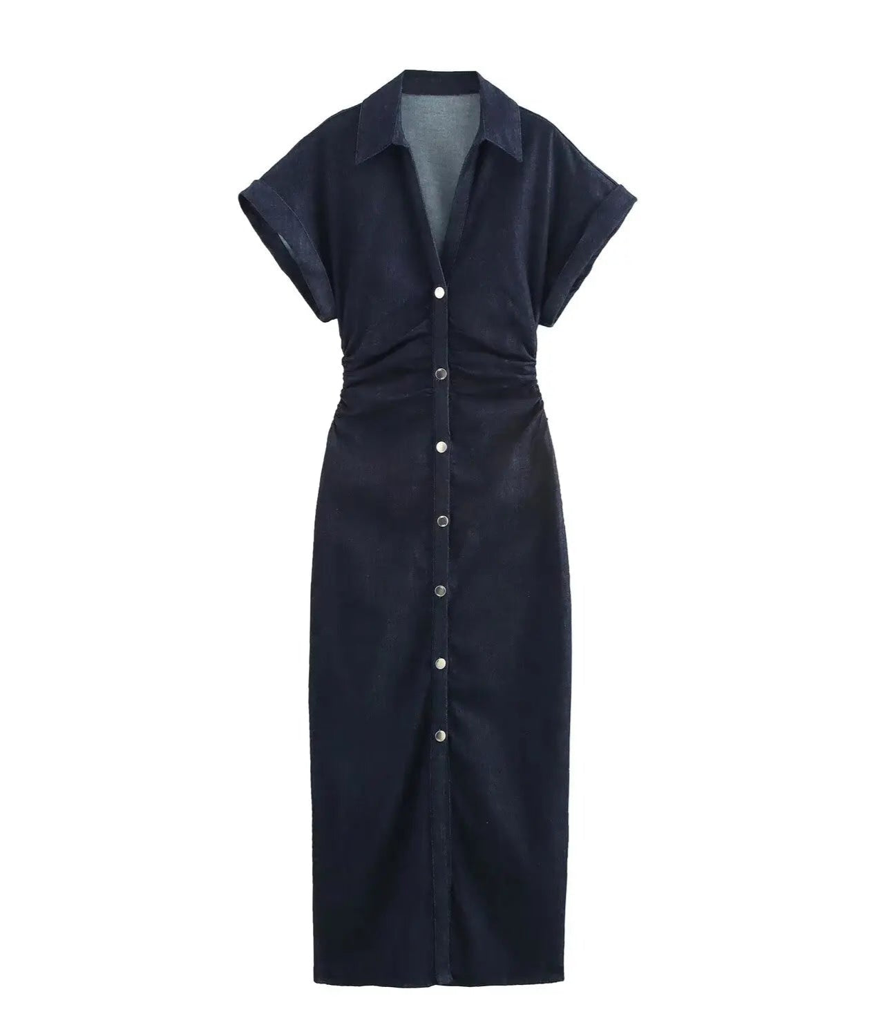 Women Denim Midi Dress | Ruched Waist | Fitted Dress Paris Republica Women Denim Midi Dress | Ruched Waist | Fitted Dress Paris Republica