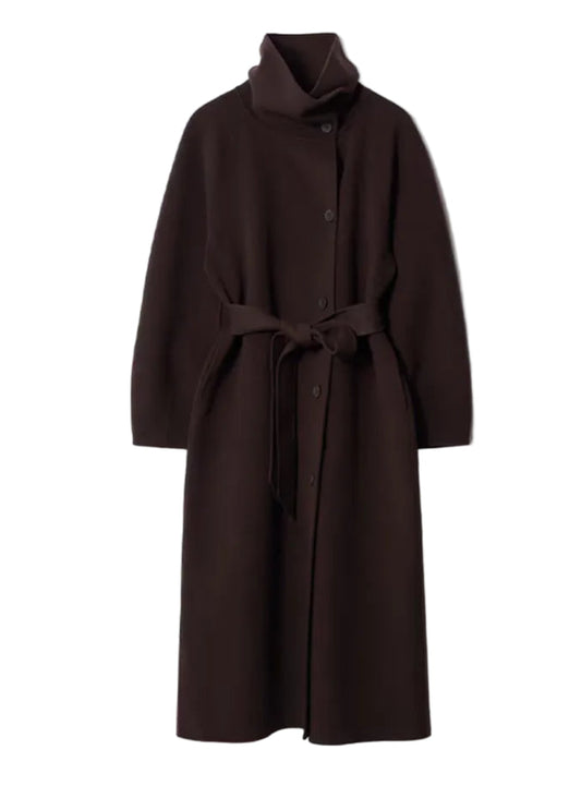 Women Long Cotton Coat | Stand Collar | Single Breasted Coat With Belt