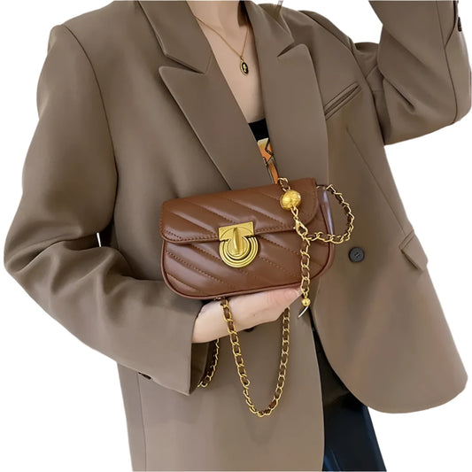 Women Lock Chain Small Shoulder Bag | Rhombic Lattice Pattern Bag