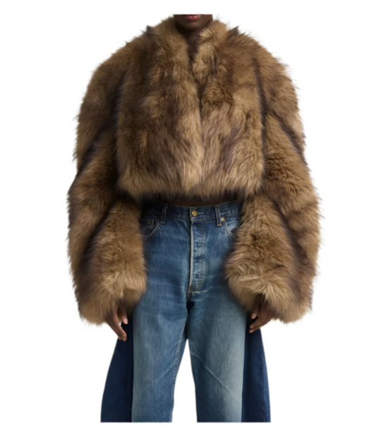 Women Cropped Patchwork Feathers Coat | V-Neck Long Sleeve Open Stitch Short Fur Coat