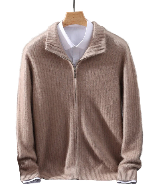Men Mink Cashmere Zipper Cardigan | Knit Sweater | Loose