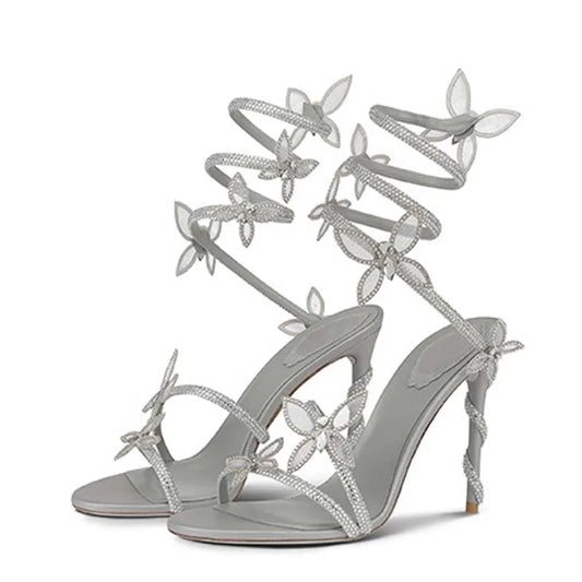 Women Crystal Butterfly-Knot Ankle Strap Sandals | Stiletto High Heels | Party Pumps