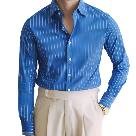 Men Striped Italian Dress Shirt | Non Iron Splayed Collar Long Sleeved