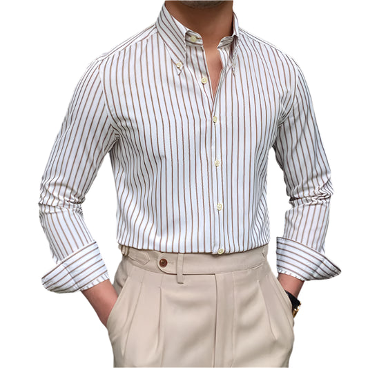 Men Casual Stripe Shirt | Dress Shirt | British Style Long Sleeve Striped Shirt