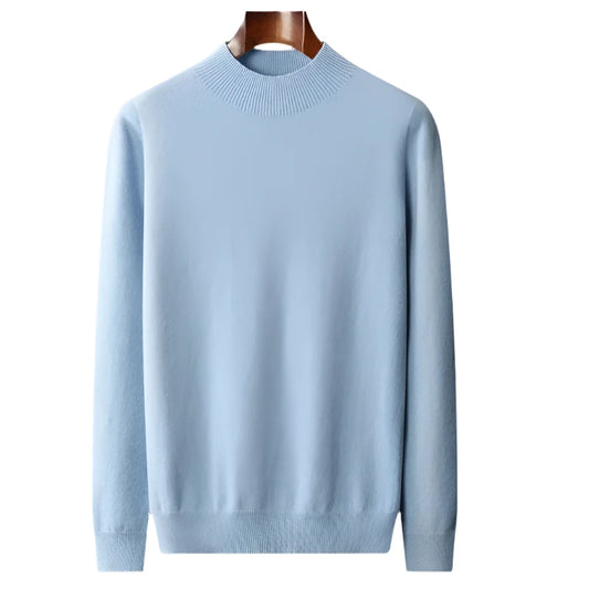 Men Mock Neck Cashmere Sweater | Pullover Semi-High Neck Pure Wool Sweater