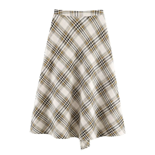 Women Vintage Asymmetric Plaid Skirt | Long Skirt | Spring | A-Line | High Waist