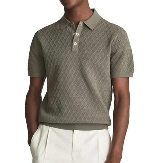 Men Knit Polo Top | Vintage Buttoned Knitted Polo T Shirt | Golf Shirt Slim Fit