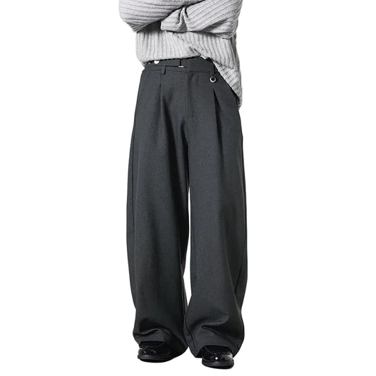 Men Loose Fit Dress Pants | Adjustable Buckle | Pleated | Casual Trousers | Wide Leg