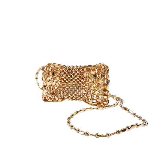 Women Gold Woven Chain Crossbody Bag | Handmade Beaded Bag
