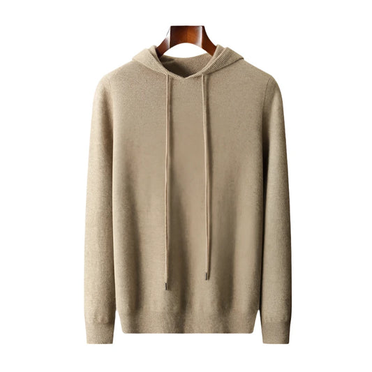 Men Merino Wool Hoodie | Casual Knitted Pullover Sweater | Hooded Collar