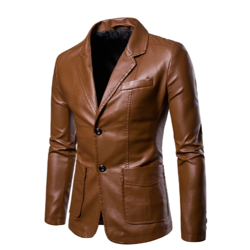 Men's Lapel Leather Dress Coat | Business Casual Blazer Jacket