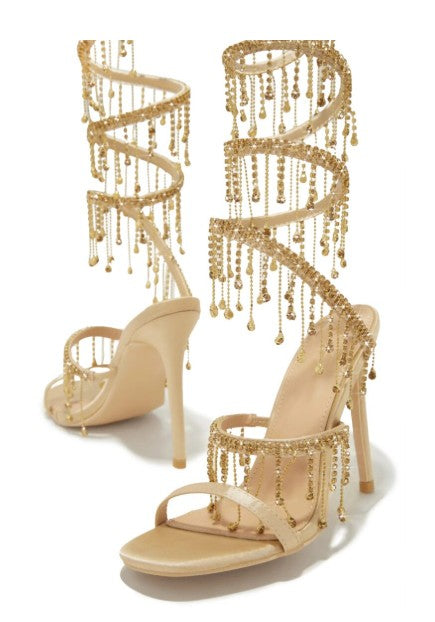 Elegant Women Wedding Shoes | Tassel Stiletto Sandals | Golden