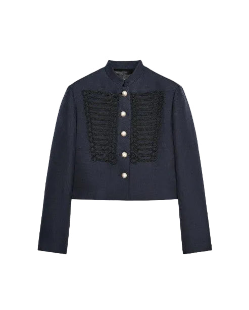 Women Napoleon Jacket | Elegant Office Short Coat | Stand Collar