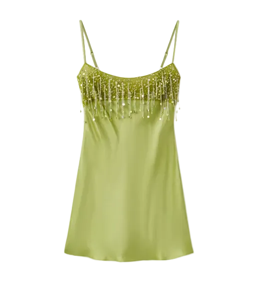 Women Sequin Tassel Dress | Beach Mini Dress | Satin | Spaghetti Straps