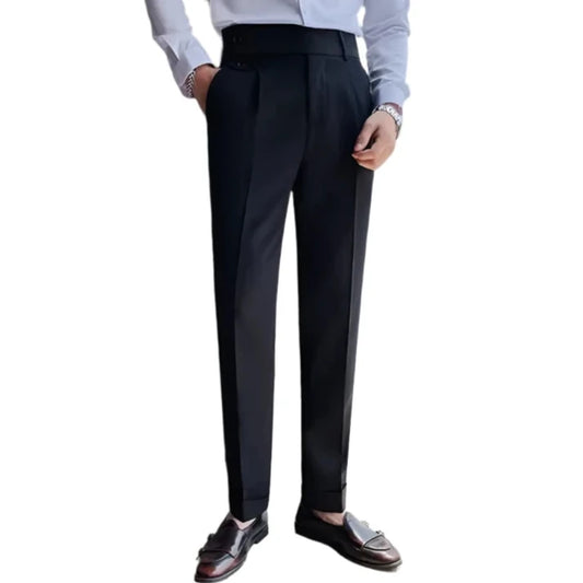 Men Vintage Style Pants | High Waisted Suit Pant | Business Casual Straight Trousers