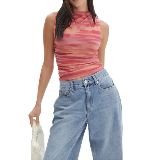 Women Casual Sleeveless Round Neck Chiffon Blouse | Chic Shirt Blouse | Summer Fitted Top