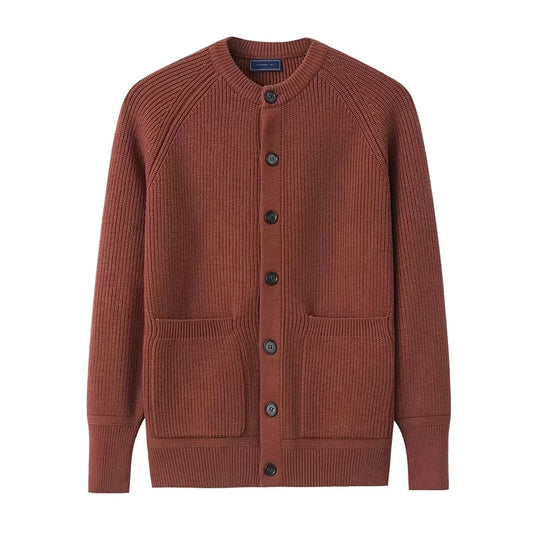 Men Wool Buttoned Crew Neck Sweater | Long Sleeve Casual Knitted Cardigan