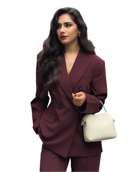 Women Burgundy Blazer | Burgundy Coat | Double Breasted Blazer
