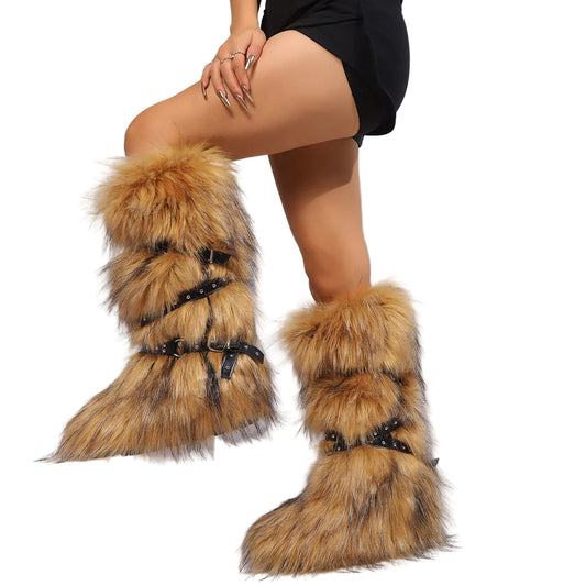 Women Winter Boots | Faux Fur Snow Boots | Warm Long Boots | Plush Over Knee | High Boots | Y2K | Furry Shoes