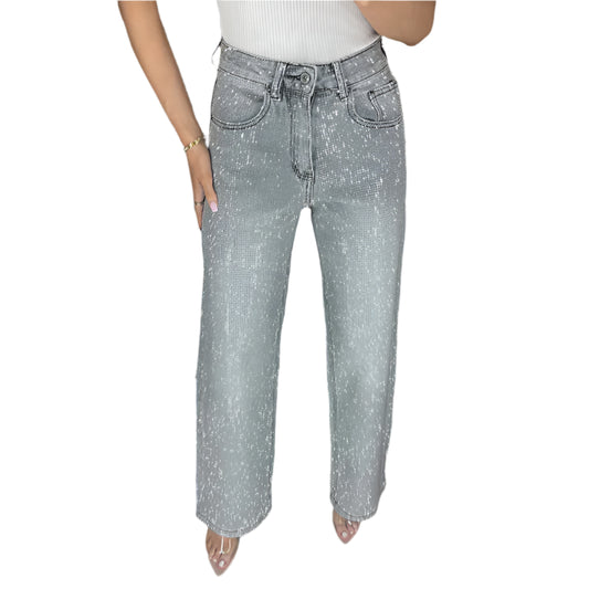 Women Shiny Rhinestone Denim Pants | Wide Leg Straight Jeans | Diamond Jeans | Y2k