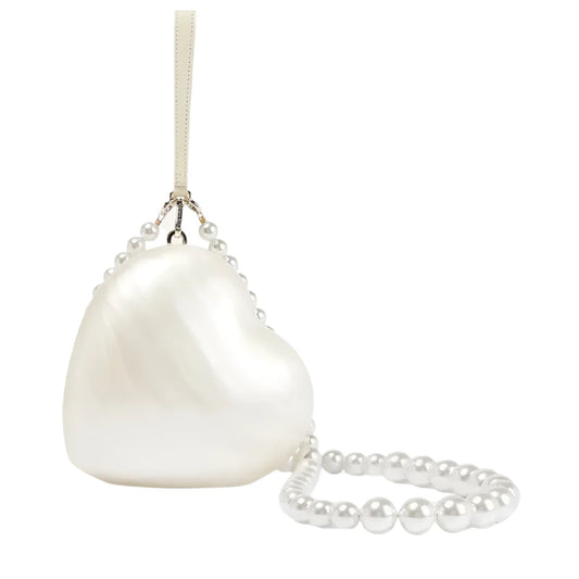 Women Heart Shaped Handbag | Party Clutch | Mini Bag | Pearl Chain Purse