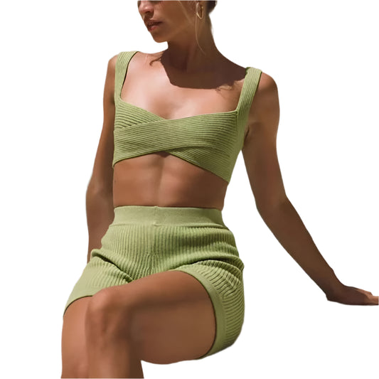 Women Summer Knitted Bikini Set | High Waist Short | Two Pieces Set | Knitwear Beach