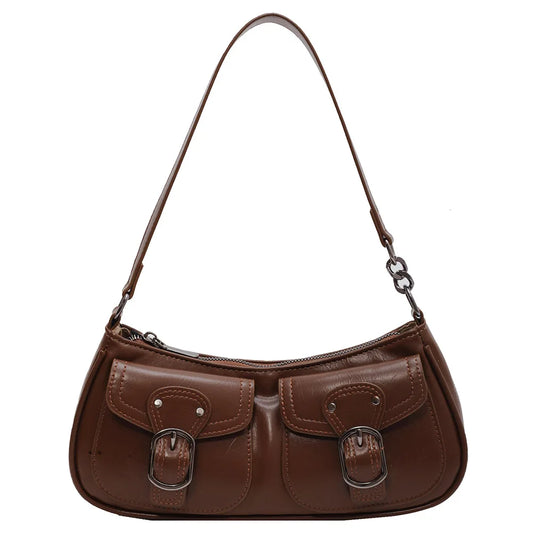 Women Vintage Double Pockets Shoulder Bag | Leather Bag