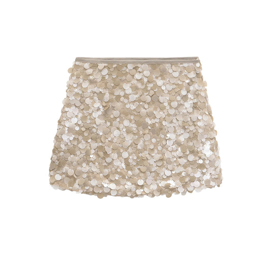 Women French Short Bead Embellished Sequin Skirt | Mini Skirt