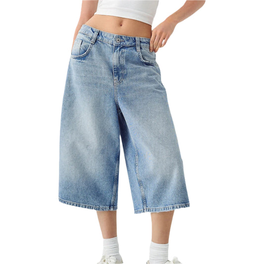 Women Knee Length Denim Shorts | Low Waisted | Stretchy Bermuda Jean Shorts | Baggy Cargo Jorts | Y2K Vintage