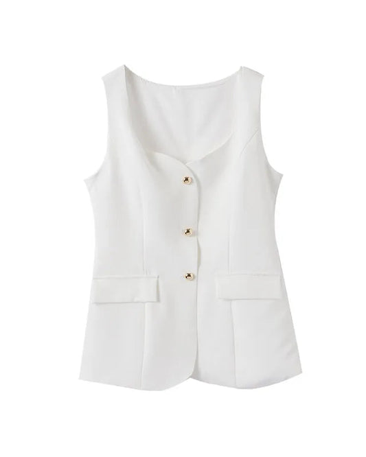 Women White Vest Skirt Suit | Two Piece Summer Office Slim Set